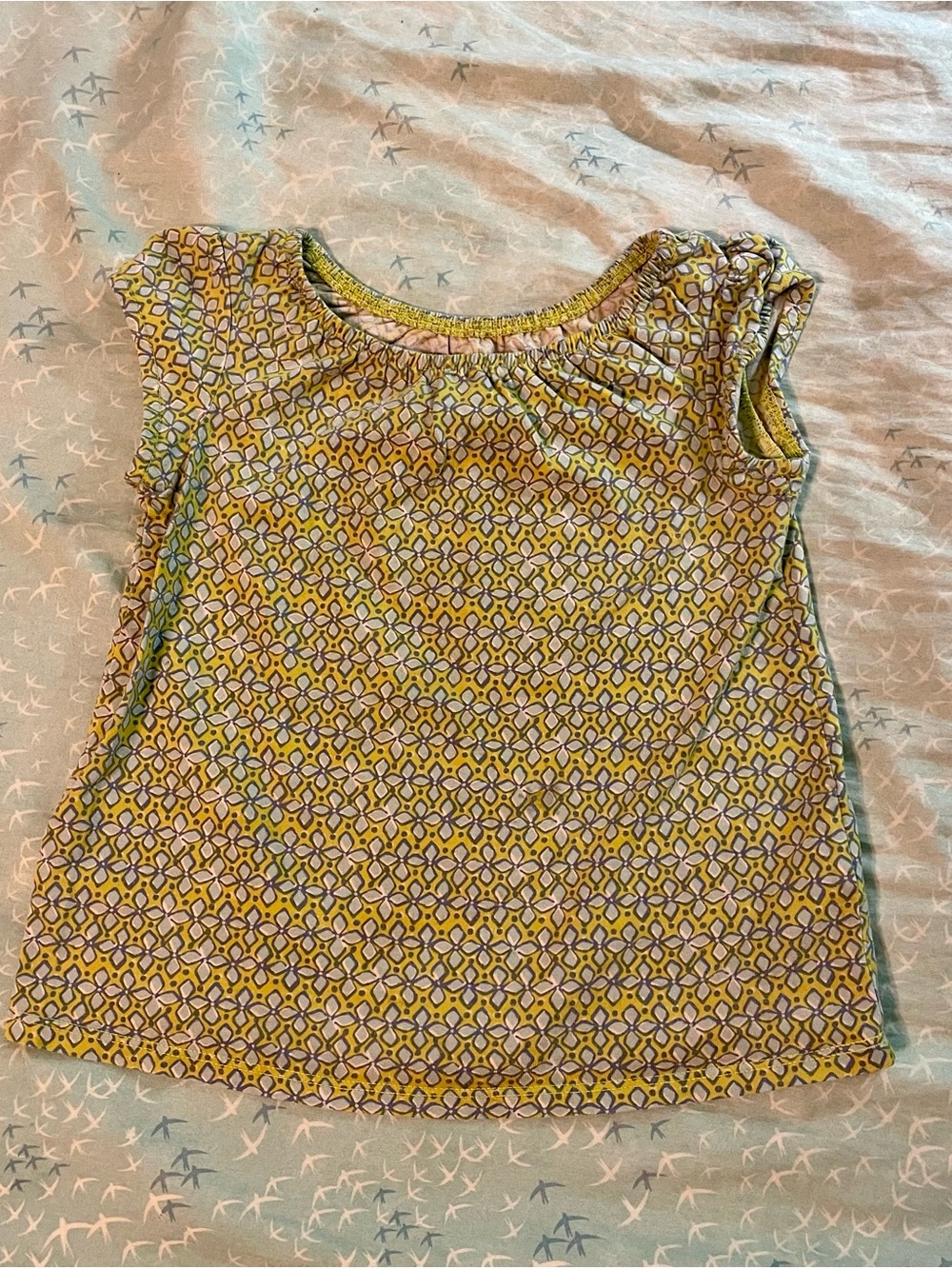 Lands' End Yellow and Blue Printed Cap Sleeve Top